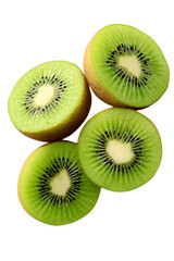 Fototapeta premium slices of fresh green kiwi fruit cut pieces isolated on transparent background, cutout png