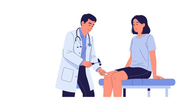 Doctor Using Reflex Hammer on Patient's Knee for Neurological Examination