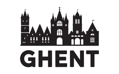 Obraz premium Ghent Cityscape Silhouette A Bold Vector Illustration of the Famous Belgian City's Skyline with Prominent Landmarks and Architectural Details