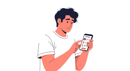 Worried Man Checking Symptoms on Smartphone App with Concerned Expression