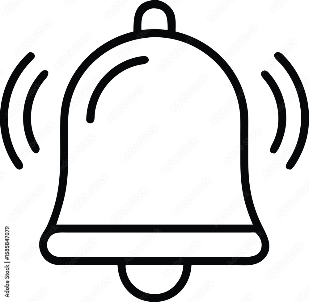 Poster outline notification bell ringing with sound waves illustration for user interface