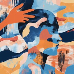 Exploring human connection through abstract art emotion and identity urban studio digital illustration vibrant colors intimate perspective