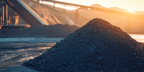 Coal Mining at Sunset: A Pile of Coal at a Mining Facility