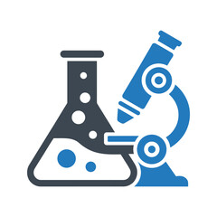 Laboratory science icons flask and microscope