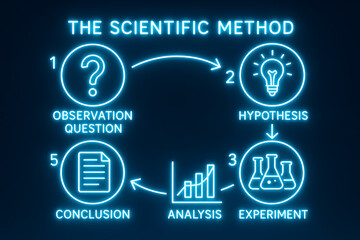 Neon Elements Displaying Scientific Method on Lab Table