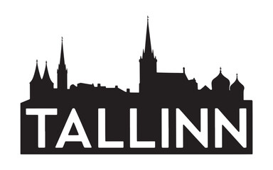 Naklejka premium Stylized Tallinn Skyline Silhouette Design with Bold Typography, Ideal for Souvenirs and Travel Promotions Showcasing Estonian Architecture
