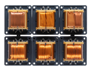  Top-Down View of Cast Resin Transformers in Grid Layout, Compact Industrial Design, Isolated PNG.