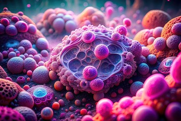 Drone Photography: Abstract Pink Microbial Cells - Scientific Visualization