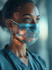 Healthcare Professional Wearing Smart Mask with Biometric Data Overlay | Future Medicine