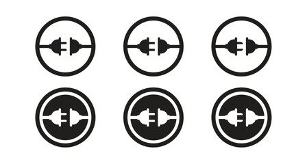 Electric plug connection icons set, Power, Energy, Technology symbols