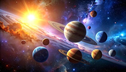 Solar system planets in space