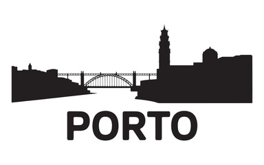 Fototapeta premium Porto Cityscape Silhouette with Dom Luís I Bridge and Clérigos Church Tower, a Iconic Symbol of Portugal's Second Largest City