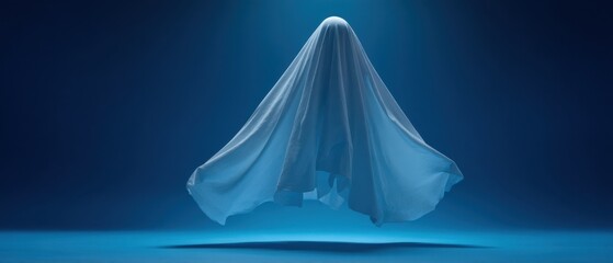 The ethereal ghost floating gracefully in a mesmerizing blue ambiance