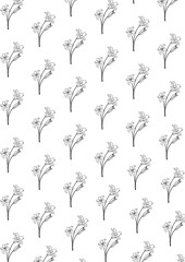 Elegant hand-drawn floral illustration in black and white. Vintage botanical line art featuring detailed flowers and leaves. Perfect for use in tattoo designs, branding kits, wedding invitations, pack