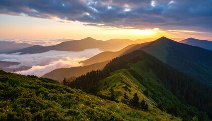 Obraz premium Majestic mountain sunset vista