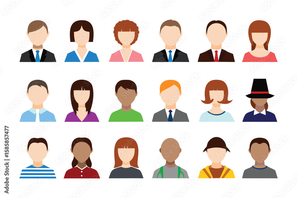 Poster diverse avatar collection: a vibrant array of avatar illustrations showcasing different individuals 
