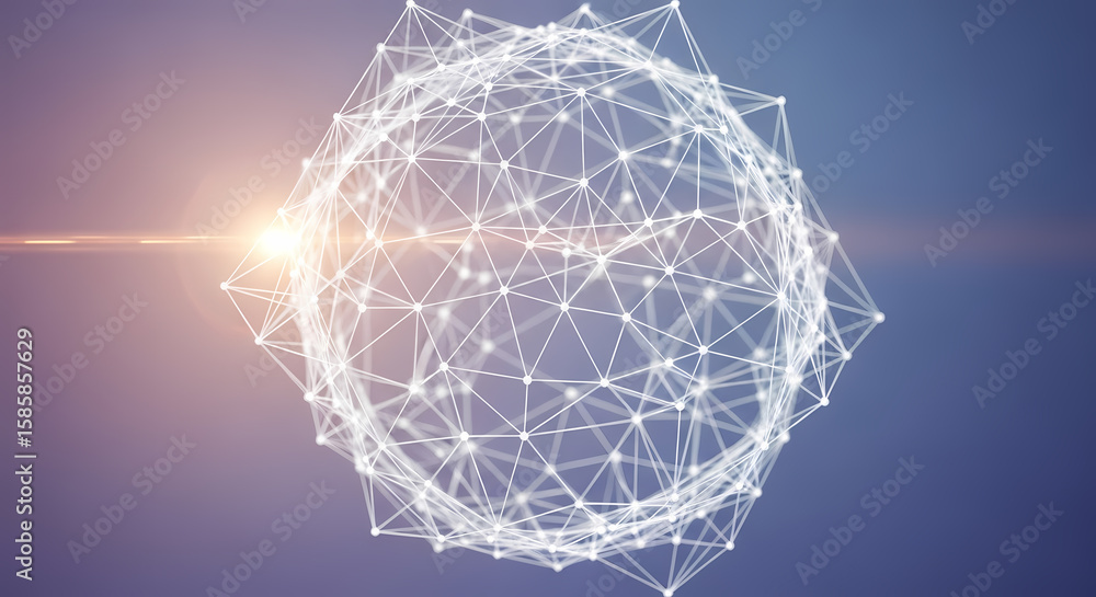 Poster abstract visualization of a sphere composed of interconnected nodes, glowing.