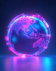 Fototapeta premium Colorful digital globe with vibrant neon lights.