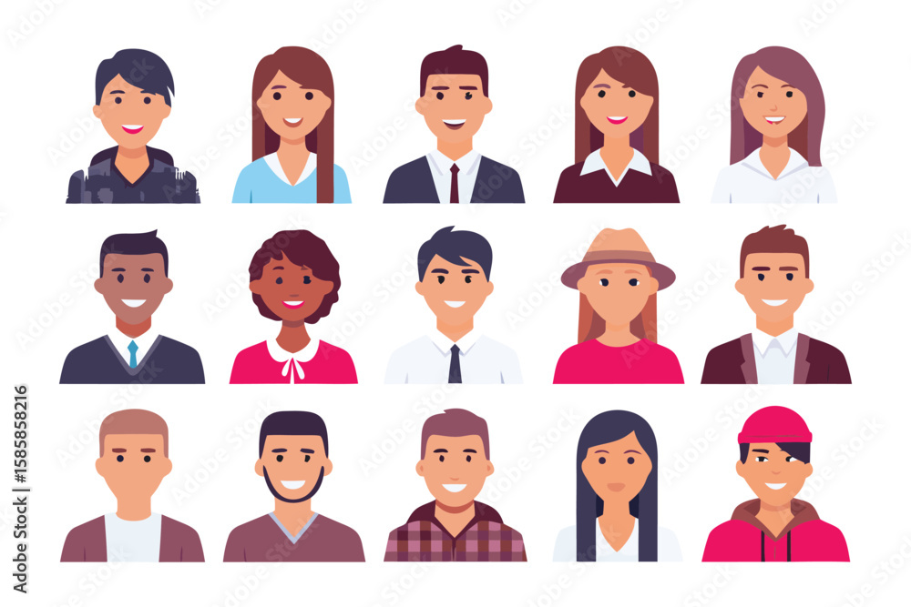 Aufkleber diverse portrait collection: an array of diverse individuals presents a spectrum of ethnicities and 