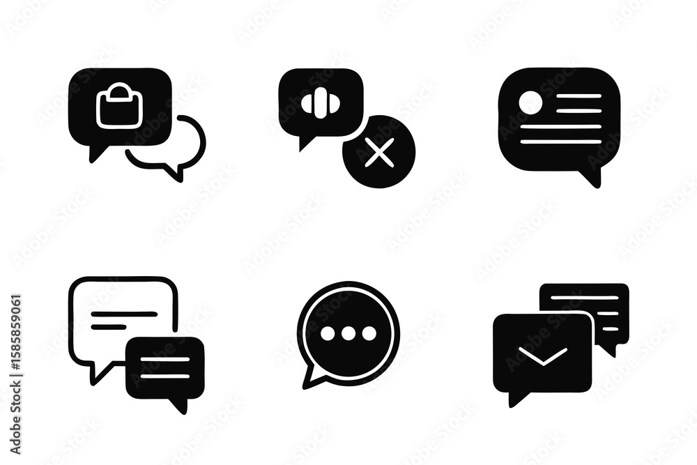 Poster set of speech bubble icons representing communication messaging and notifications featuring symbols 