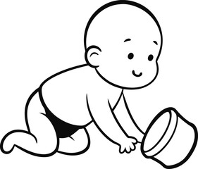 baby crawling toward toy drum 