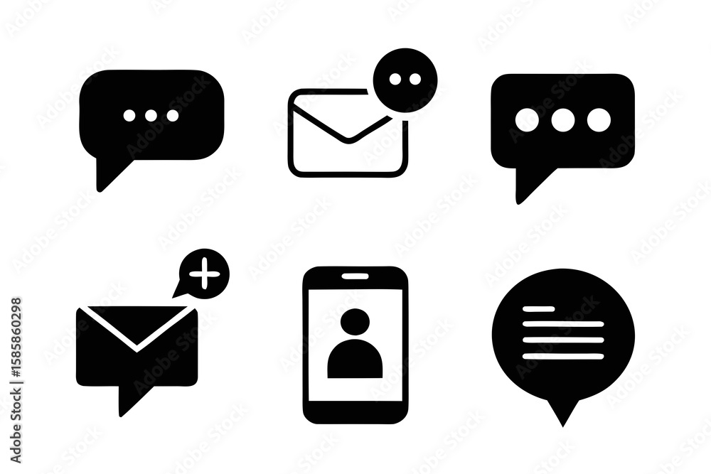 Poster set of communication icons including speech bubbles email notification new message and mobile phone 
