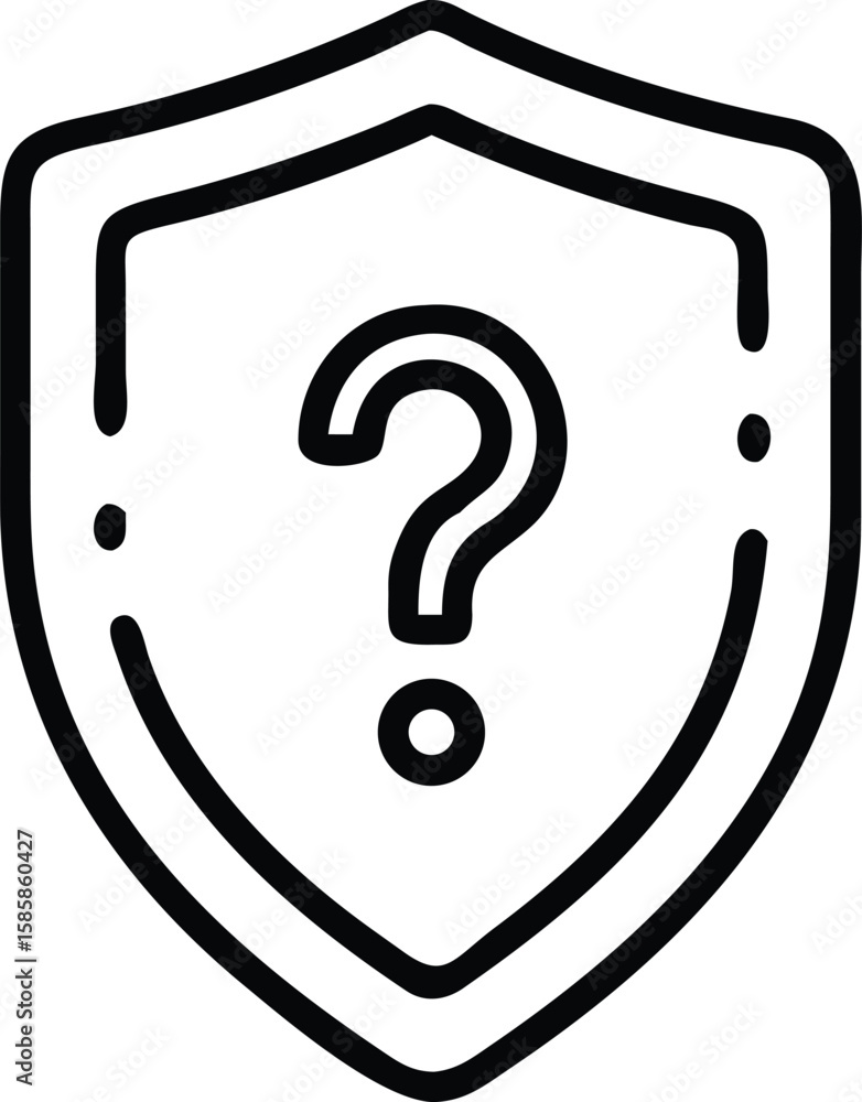 Poster outline shield icon with question mark, security and help symbol