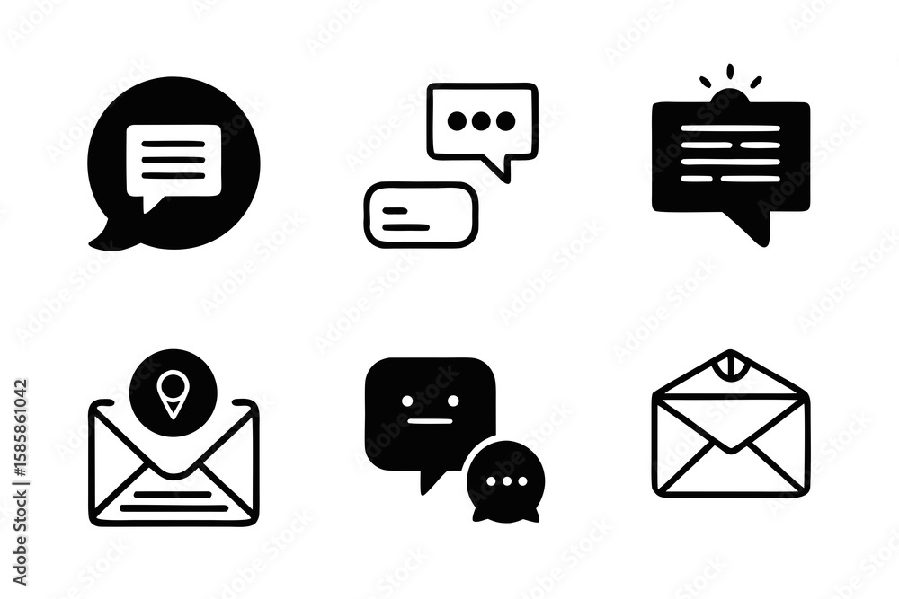 Poster collection of communication icons featuring speech bubbles email messages and notification symbols r