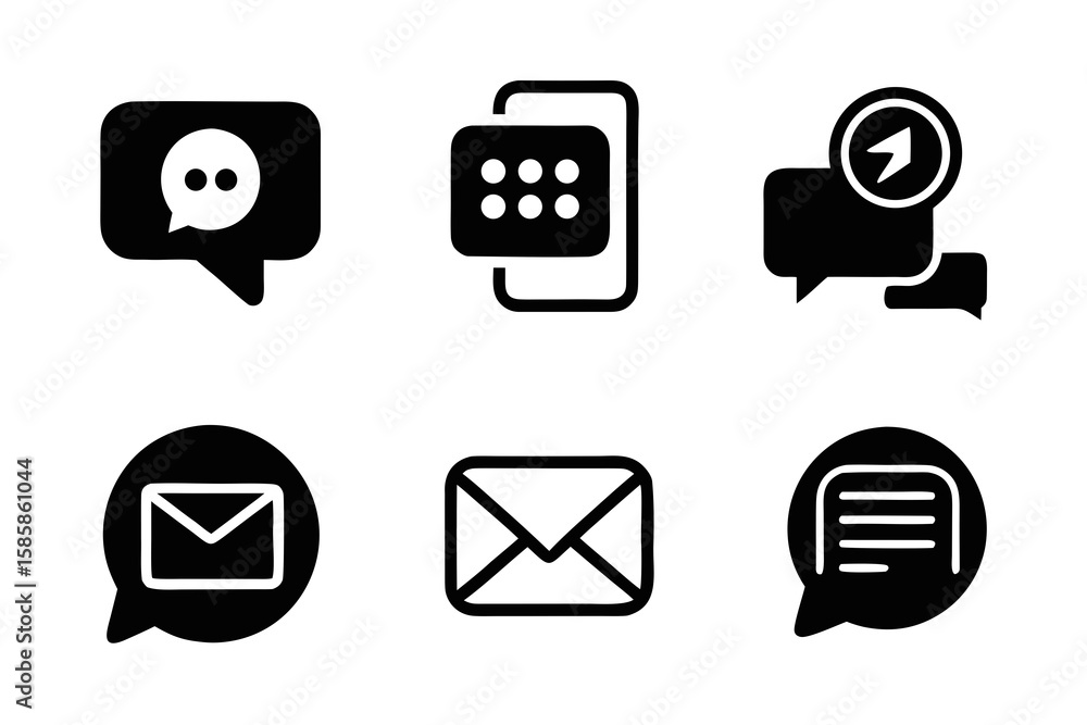 Fototapete Set of Communication Icons Representing Chat Email and Messaging on a White Background Perfect for User Interface Design and Mobile Application Development Projects