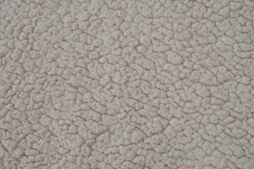 Natural white sherpa fleece texture. Soft sheep wool plain background. 