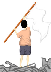 A child holding a white flag symbolizing peace and hope for World Children's Day, on transparent PNG background.