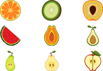 Flat Style Fruit Slice Icons Collection