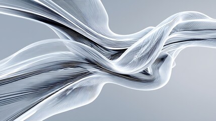 A dynamic abstract image featuring flowing, curving lines in bright white that dance across the frame, creating an illusion of depth, motion, and a futuristic aesthetic.