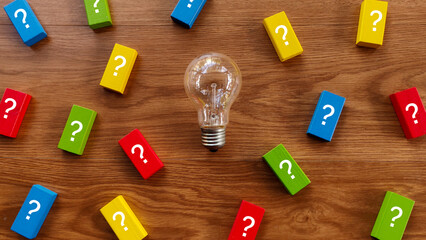 Exploring Ideas, Light Bulb Surrounded by Question Blocks