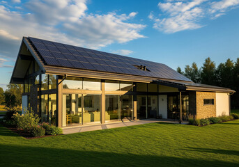 Obraz premium Sun-Powered Harmony: A Modern Eco-Home