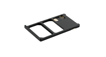 A detailed view of a black SIM card tray, a crucial component of a modern smartphone or mobile device.