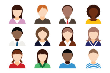 Avatar Portrait Collection: A comprehensive compilation of faceless avatars, presenting diverse ethnicity and gender variations, ideal for web profiles or design projects.