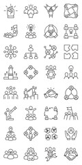 Collaborative Leadership set of web icons in line style. collaborative leadership, teamwork, inclusive leadership and participative leadership. Vector illustration