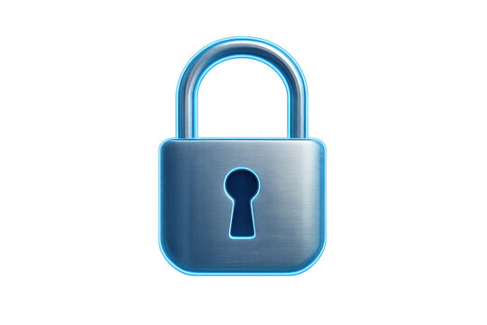 Closed padlock glowing with transparent background ensuring security