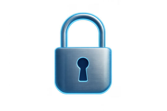 Closed padlock glowing with transparent background ensuring security - Powered by Adobe