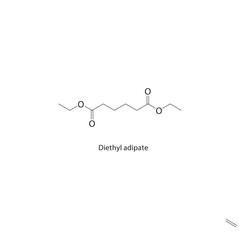 Diethyl adipate skeletal structure. aliphatic diester compound schematic illustration. Simple diagram, chemical formula.
