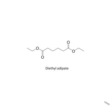 Diethyl adipate skeletal structure. aliphatic diester compound schematic illustration. Simple diagram, chemical formula.