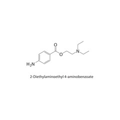 Obraz premium 2-Diethylaminoethyl 4-aminobenzoate skeletal structure. ester drug compound schematic illustration. Simple diagram, chemical formula.