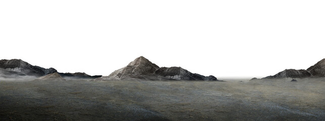 mountain landscape with fog/Arid and dusty geology scene with dark rocky cliffs and untouched...