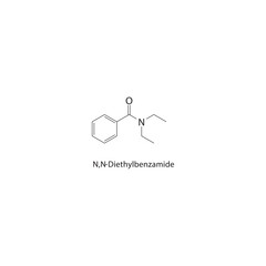 N,N-Diethylbenzamide skeletal structure. aromatic amide compound schematic illustration. Simple diagram, chemical formula.