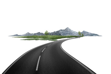 road in mountains/Curved asphalt highway with empty road lane and smooth path.