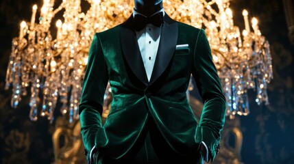 Man in emerald green velvet tuxedo