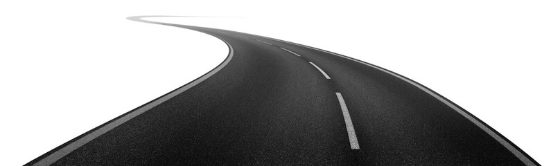 asphalt road on a white background/

Curved asphalt highway with empty road lane and smooth path.