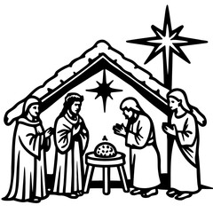 A beautifully detailed nativity set, with hand-painted figurines and a glowing star above