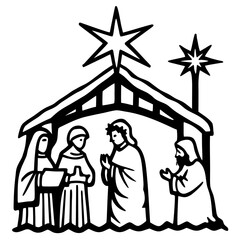 A beautifully detailed nativity set, with hand-painted figurines and a glowing star above